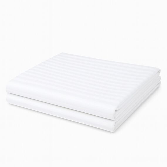 Простынь евро 220х230 см сатин IDEIA, хлопок, для отелей и дома, жаккард білий у смужку , фото 1