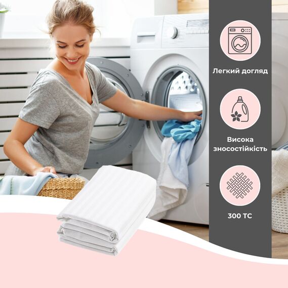 Простынь евро 220х230 см сатин IDEIA, хлопок, для отелей и дома, жаккард білий у смужку , фото 5