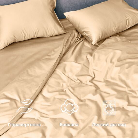 Ткань сатин 240 см 110 гр/м2 300 ТС натуральный хлопок премиум качество для постельного белья, покрывал, декора  беж, фото 3