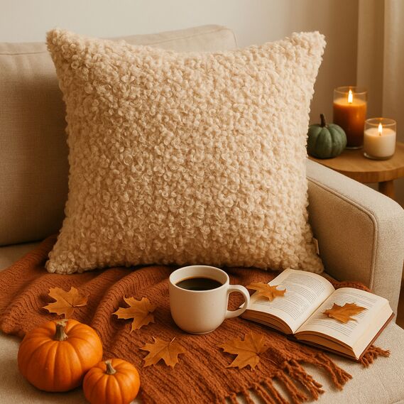 Подушка декоративна IDEIA 55х55 см з штучного хутра, гіпоалергенна  карамель, фото 1