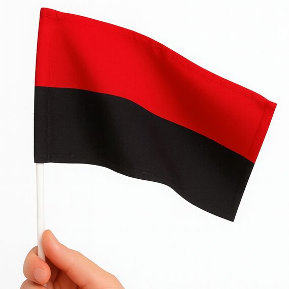 Прапор України УПА 24х16 см на паличці маленький тканина габардин червоно-чорний, фото 1