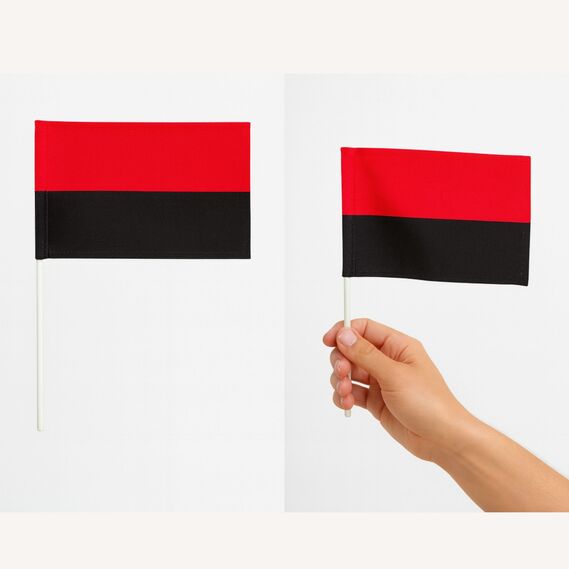 Прапор України УПА 24х16 см на паличці маленький тканина габардин червоно-чорний, фото 2 Прапор України УПА 24х16 см на паличці маленький тканина габардин червоно-чорний, фото 2