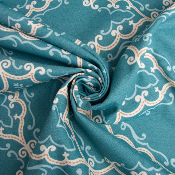 Ткань декоративная скатерная хлопок с водоотталкивающей пропиткой, 180 см, 220 гр/м2, для скатертей, штор, декора версаль мор.хвиля, фото 1