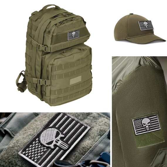 Embroidered Patch with Hook US Flag Punisher Skull Gray 5х8 cm Tactical Morale Patch, фото 4