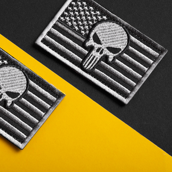 Embroidered Patch with Hook US Flag Punisher Skull Gray 5х8 cm Tactical Morale Patch, фото 5