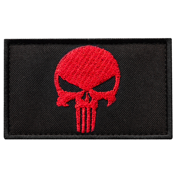 Patch with hook Punisher Skull red on black 5х8 cm embroidered patch insignia, фото 1