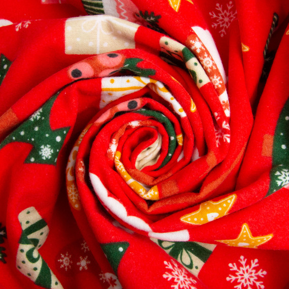 Cotton flannel fabric 240 cm wide 155 g/m2, children`s print soft fabric suitable for bedding and baby swaddles Санта на червоному, фото 1