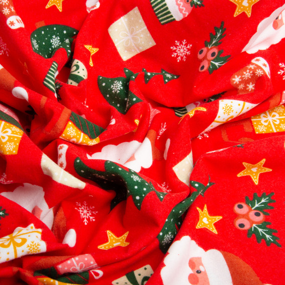 Cotton flannel fabric 240 cm wide 155 g/m2, children`s print soft fabric suitable for bedding and baby swaddles Санта на червоному, фото 3