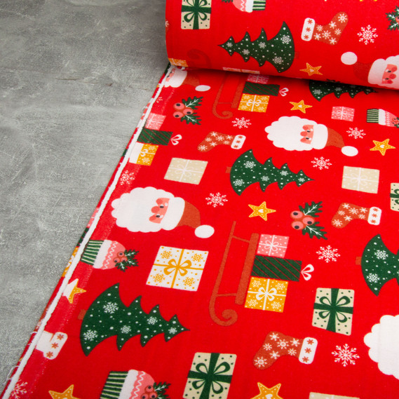 Cotton flannel fabric 240 cm wide 155 g/m2, children`s print soft fabric suitable for bedding and baby swaddles Санта на червоному, фото 6