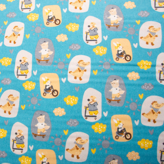 Тканина фланель бавовна 240 см 155 гр/м2, дитячий принт, м`яка тканина для постільної білизни, пелюшок Звірята на блакитному, фото 2