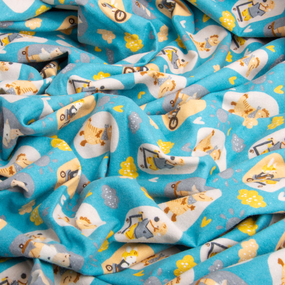 Тканина фланель бавовна 240 см 155 гр/м2, дитячий принт, м`яка тканина для постільної білизни, пелюшок Звірята на блакитному, фото 3
