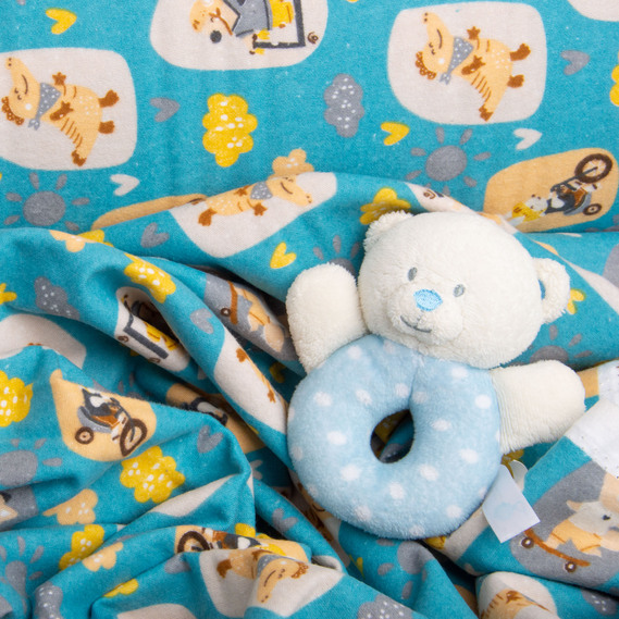 Тканина фланель бавовна 240 см 155 гр/м2, дитячий принт, м`яка тканина для постільної білизни, пелюшок Звірята на блакитному, фото 4