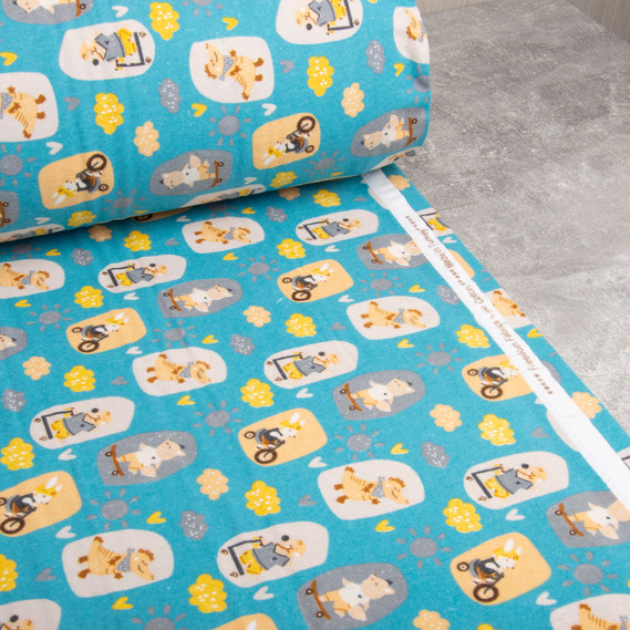 Тканина фланель бавовна 240 см 155 гр/м2, дитячий принт, м`яка тканина для постільної білизни, пелюшок Звірята на блакитному, фото 6