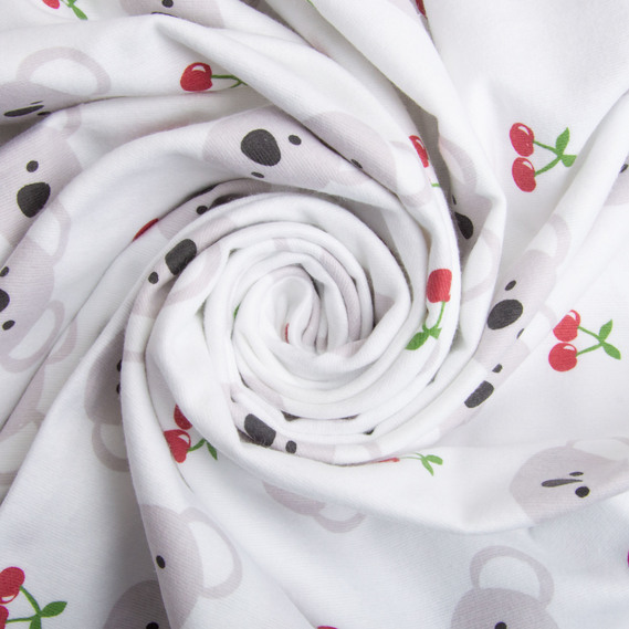 Тканина фланель бавовна 240 см 155 гр/м2, дитячий принт, м`яка тканина для постільної білизни, пелюшок Коала/Вишня, фото 1