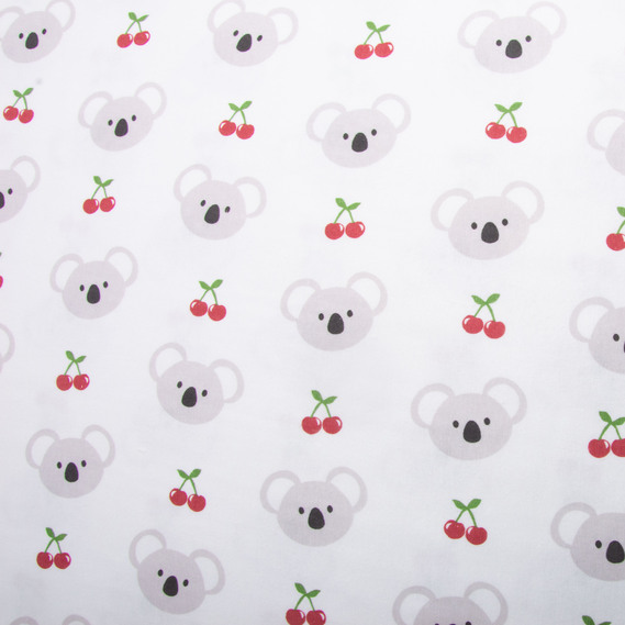 Тканина фланель бавовна 240 см 155 гр/м2, дитячий принт, м`яка тканина для постільної білизни, пелюшок Коала/Вишня, фото 2