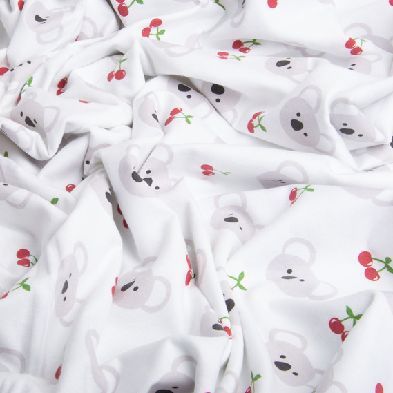 Тканина фланель бавовна 240 см 155 гр/м2, дитячий принт, м`яка тканина для постільної білизни, пелюшок Коала/Вишня, фото 3
