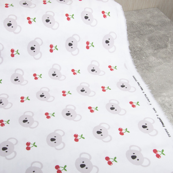 Тканина фланель бавовна 240 см 155 гр/м2, дитячий принт, м`яка тканина для постільної білизни, пелюшок Коала/Вишня, фото 6