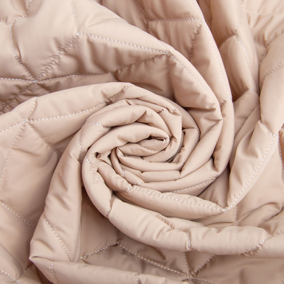 Quilted raincoat fabric 10x10 cm pattern with insulation sintepon 100 + spunbond, plain coating fabric, 140 cm wide, 210 g/m2 беж, фото 1