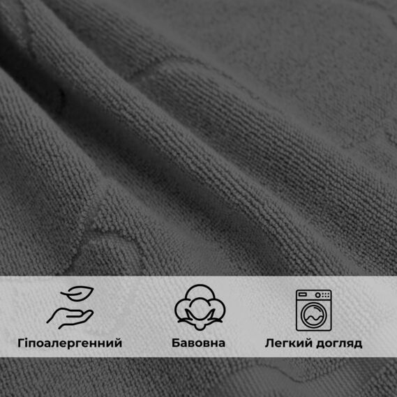 Коврик для ног и ванной комнаты 50х70 см хлопок жаккард с ножками пл 700 гр/м2 т/сірий, фото 6