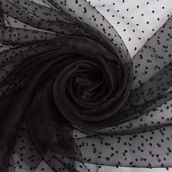 Ткань органза полупрозрачная 25 гр/м2 145 см легкая для платьев, декора, вечерних и карнавальных костюмов чорна, фото 1