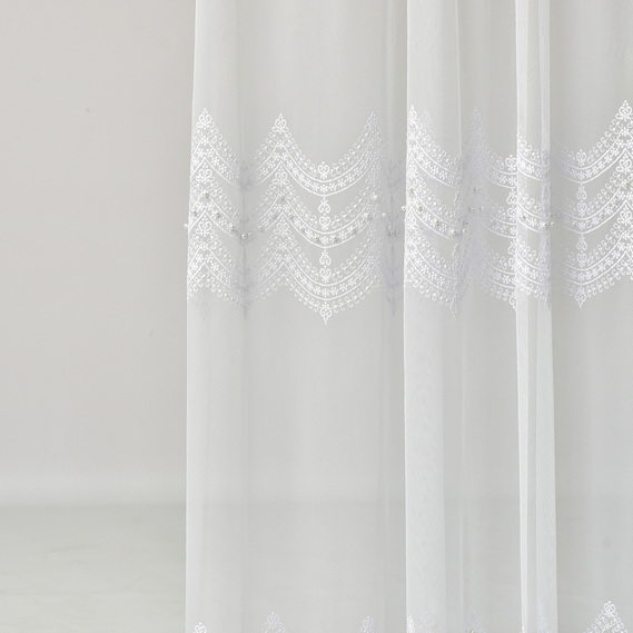 Тканина тюль фатин з вишивкою TAMA 305 см 122 гр/м2, тюлева тканина, тканина для тюлю, вуаль, гардини, гардинна тканина beyaz, фото 1