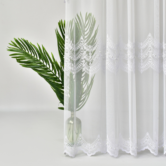 Тканина тюль фатин з вишивкою TAMA 305 см 122 гр/м2, тюлева тканина, тканина для тюлю, вуаль, гардини, гардинна тканина beyaz, фото 4