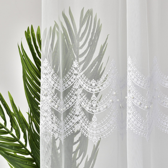 Тканина тюль фатин з вишивкою TAMA 305 см 122 гр/м2, тюлева тканина, тканина для тюлю, вуаль, гардини, гардинна тканина beyaz, фото 5