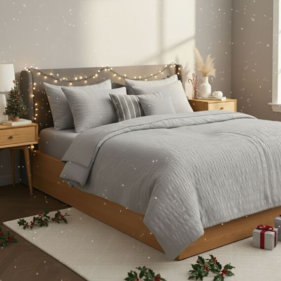 Комплект постельного белья евро Cloud Dream IDEIA жатка, в подарочной упаковке сірий/беж, фото 1