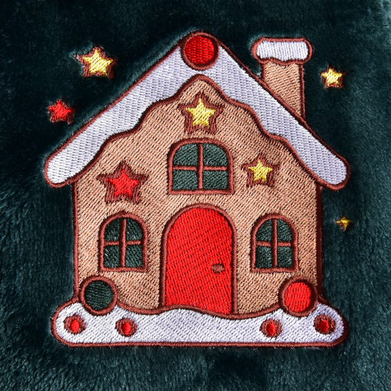 Плед покривало велсофт 170х210 см, надзвичайно м’який, з різдвяною вишивкою смарагд будиночок, фото 2