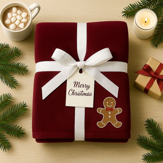 Velsoft blanket 170х210 cm, super soft, with Christmas embroidery бордо печиво, фото 1