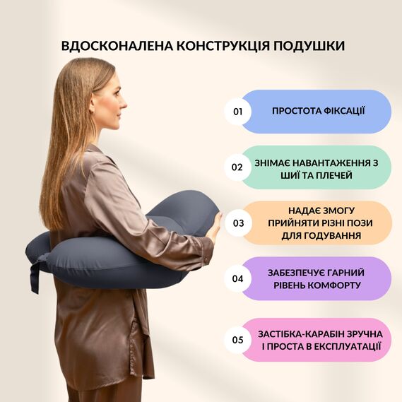 Feeding Pillow "Couch" 60x70x16 cm cotton hypoallergenic fiber т/сіра, фото 2