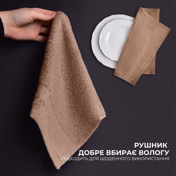 Набір рушників 6 шт 30х30 см махрових щіл 550 натуральна бавовна, серветка, рушник беж, фото 7