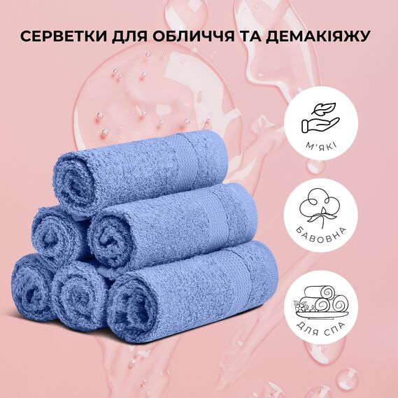 Набір рушників 6 шт 30х30 см махрових щіл 550 натуральна бавовна, серветка, рушник синій, фото 6