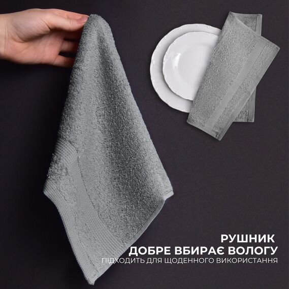 Набір рушників 6 шт 30х30 см махрових щіл 550 натуральна бавовна, серветка, рушник сірий, фото 7