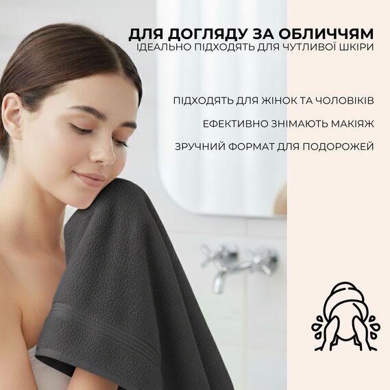 Набір рушників 6 шт 30х30 см махрових щіл 550 натуральна бавовна, серветка, рушник т/сірий, фото 3