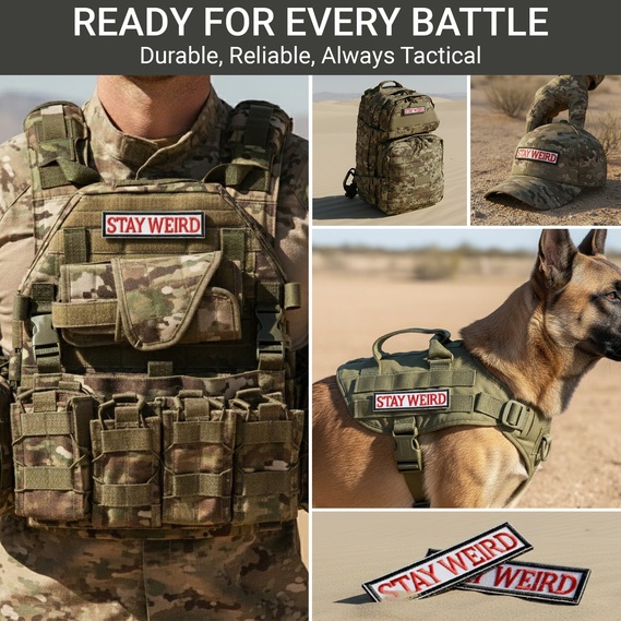 Набір з 2 нашивок "Stay Weird" (Залишайся дивним), вишиті, на липучці (гачок/петля), кумедні моральні нашивки для тактичного жилета, рюкзака, куртки, шлейки для собак, військового спорядження, фото 4