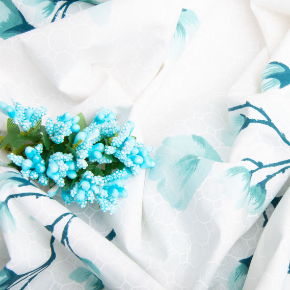 Ткань бязь ранфорс для постельного белья, хлопок, 130 гр/м2, 240 см G-6764/3 Сакура м`ята, фото 4