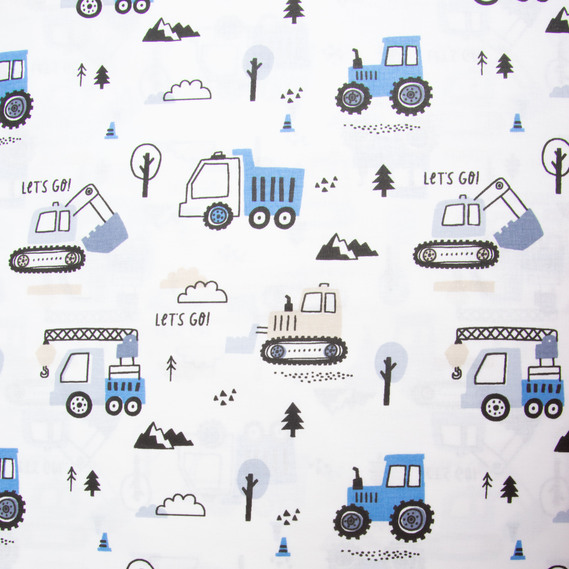 Ткань бязь ранфорс для постельного белья, хлопок, 130 гр/м2, 240 см 5,27594/7 Тракторець синій, фото 2