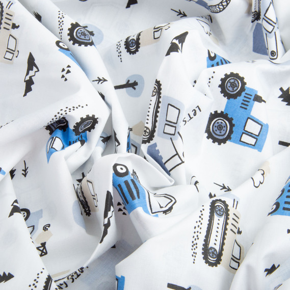 Ткань бязь ранфорс для постельного белья, хлопок, 130 гр/м2, 240 см 5,27594/7 Тракторець синій, фото 3