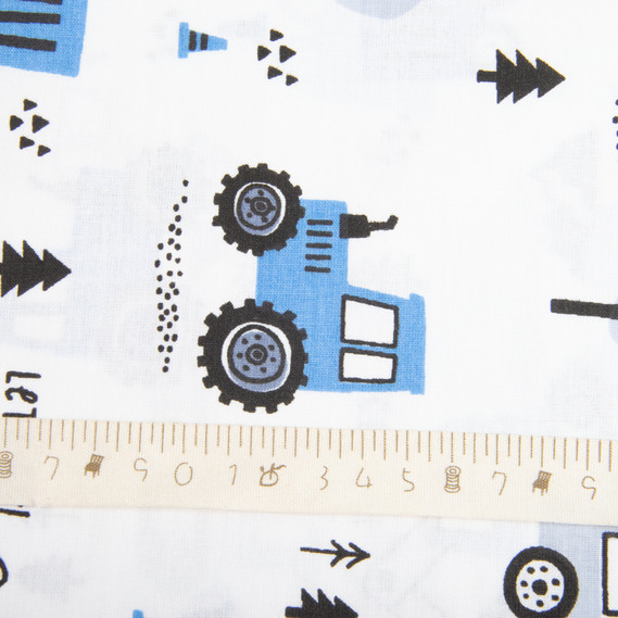 Ткань бязь ранфорс для постельного белья, хлопок, 130 гр/м2, 240 см 5,27594/7 Тракторець синій, фото 5