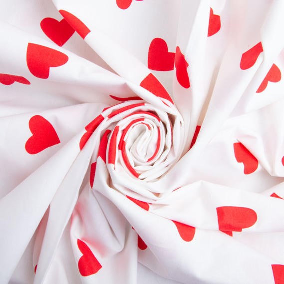 Ткань бязь ранфорс для постельного белья, хлопок, 130 гр/м2, 240 см 1140 Серденько червоне на білому, фото 1