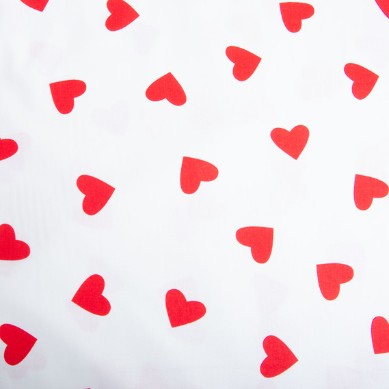 Ткань бязь ранфорс для постельного белья, хлопок, 130 гр/м2, 240 см 1140 Серденько червоне на білому, фото 2