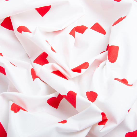 Ткань бязь ранфорс для постельного белья, хлопок, 130 гр/м2, 240 см 1140 Серденько червоне на білому, фото 3