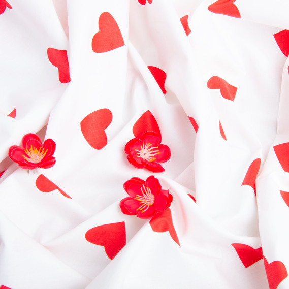 Ткань бязь ранфорс для постельного белья, хлопок, 130 гр/м2, 240 см 1140 Серденько червоне на білому, фото 4