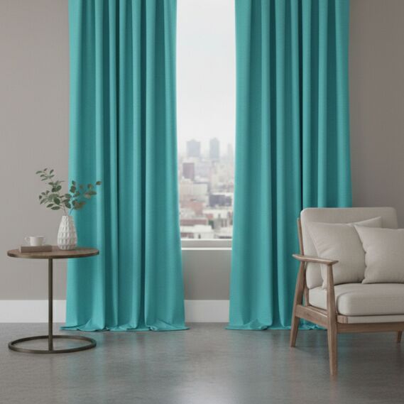 Тканина портьєрна однотонна Californiaі, 300 см, 258 гр/м2, шторна тканина, тканина для штор, штори, портьєри, гардіни, тканина для гардин V-21 бірюза, фото 2