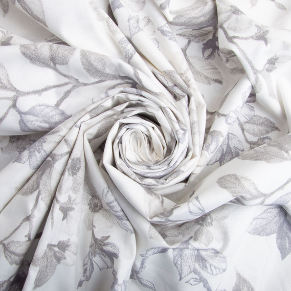 Ткань бязь ранфорс для постельного белья, хлопок, 130 гр/м2, 240 см 6.19975/33 Квітуча яблуня сіра, фото 1