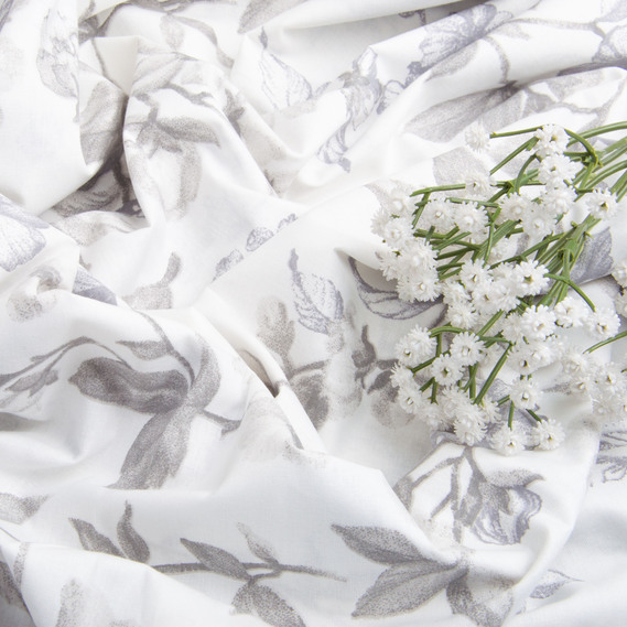 Ткань бязь ранфорс для постельного белья, хлопок, 130 гр/м2, 240 см 6.19975/33 Квітуча яблуня сіра, фото 4