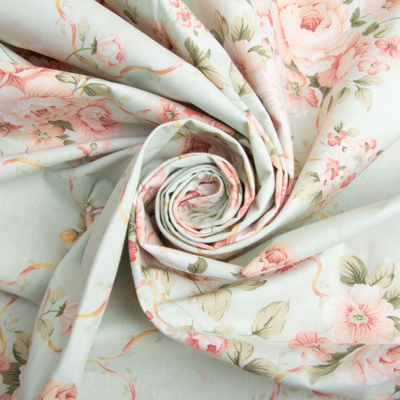 Ткань бязь ранфорс для постельного белья, хлопок, 130 гр/м2, 240 см 12.23615/58 Монсарда м`ята, фото 1