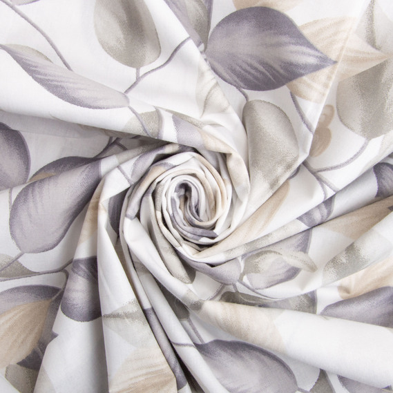 Ткань бязь ранфорс для постельного белья, хлопок, 130 гр/м2, 240 см 10.29034/16 Листя сіра, фото 1