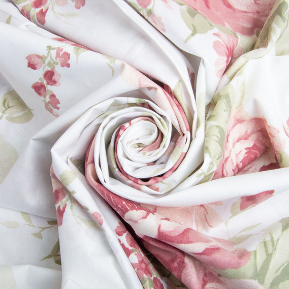 Ткань бязь ранфорс для постельного белья, хлопок, 130 гр/м2, 240 см 7.29035/10 Букет троянд пудра, фото 1